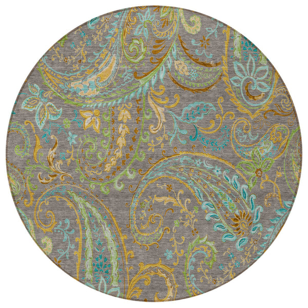 Homeroots 2' Artichoke Green Paisley Washable Indoor-outdoor Runner Rug For Easy Care And Style Taupe Polyester 561460