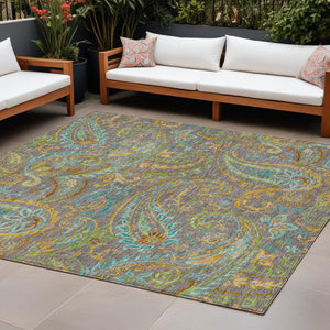 Homeroots 2' Artichoke Green Paisley Washable Indoor-outdoor Runner Rug For Easy Care And Style Taupe Polyester 561461