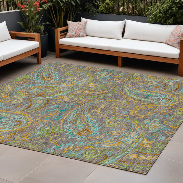 Homeroots 2' Artichoke Green Paisley Washable Indoor-outdoor Runner Rug For Easy Care And Style Taupe Polyester 561461