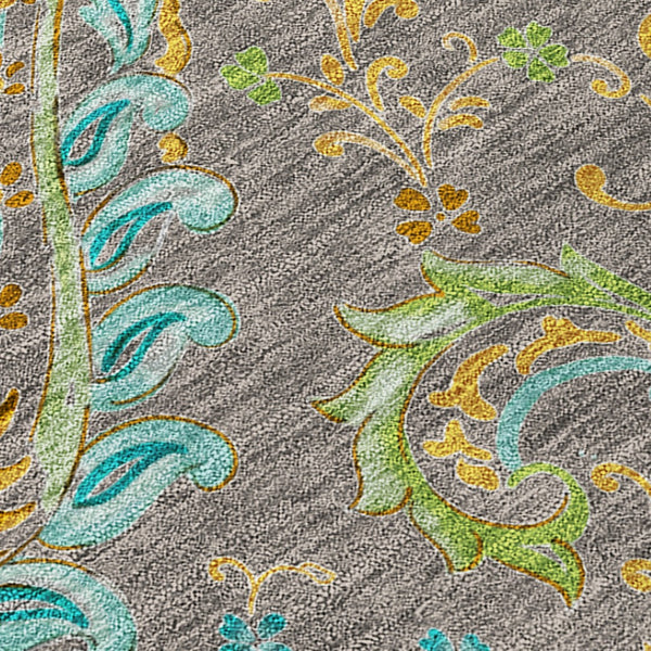 Homeroots 2' Artichoke Green Paisley Washable Indoor-outdoor Runner Rug For Easy Care And Style Taupe Polyester 561462