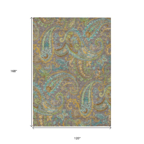 Homeroots 2' Artichoke Green Paisley Washable Indoor-outdoor Runner Rug For Easy Care And Style Taupe Polyester 561463