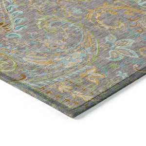 Homeroots 2' Artichoke Green Paisley Washable Indoor-outdoor Runner Rug For Easy Care And Style Taupe Polyester 561463