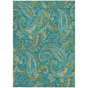 Homeroots 2' Artichoke Green Paisley Washable Indoor-outdoor Runner Rug For Easy Care And Style Teal Polyester 561467