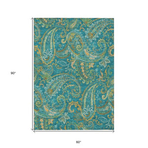 Homeroots 2' Artichoke Green Paisley Washable Indoor-outdoor Runner Rug For Easy Care And Style Teal Polyester 561468