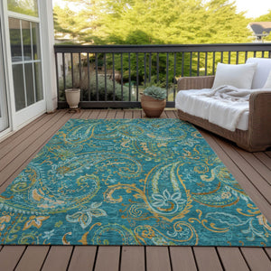 Homeroots 2' Artichoke Green Paisley Washable Indoor-outdoor Runner Rug For Easy Care And Style Teal Polyester 561468