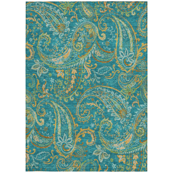 Homeroots 2' Artichoke Green Paisley Washable Indoor-outdoor Runner Rug For Easy Care And Style Teal Polyester 561468