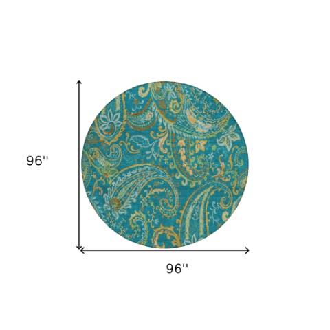 Homeroots 2' Artichoke Green Paisley Washable Indoor-outdoor Runner Rug For Easy Care And Style Teal Polyester 561469