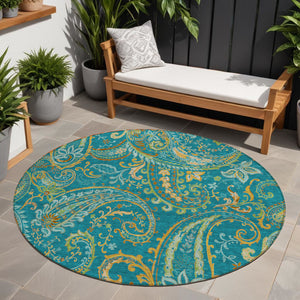Homeroots 2' Artichoke Green Paisley Washable Indoor-outdoor Runner Rug For Easy Care And Style Teal Polyester 561469