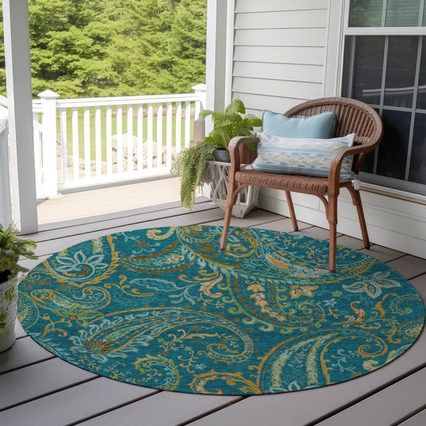 Homeroots 2' Artichoke Green Paisley Washable Indoor-outdoor Runner Rug For Easy Care And Style Teal Polyester 561469