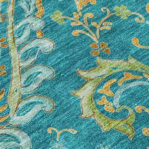 Homeroots 2' Artichoke Green Paisley Washable Indoor-outdoor Runner Rug For Easy Care And Style Teal Polyester 561469