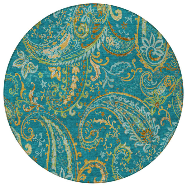 Homeroots 2' Artichoke Green Paisley Washable Indoor-outdoor Runner Rug For Easy Care And Style Teal Polyester 561469