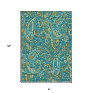 Homeroots 2' Artichoke Green Paisley Washable Indoor-outdoor Runner Rug For Easy Care And Style Teal Polyester 561470