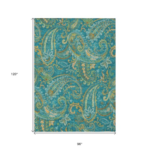 Homeroots 2' Artichoke Green Paisley Washable Indoor-outdoor Runner Rug For Easy Care And Style Teal Polyester 561470