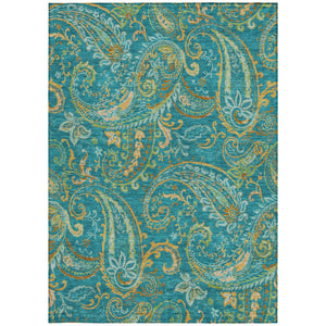 Homeroots 9' X 12' Teal Paisley Washable Non Skid Indoor Outdoor Area Rug Teal Polyester 561471