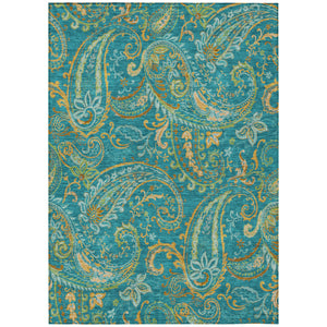 Homeroots 9' X 12' Teal Paisley Washable Non Skid Indoor Outdoor Area Rug Teal Polyester 561471
