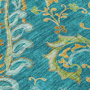 Homeroots 10' X 14' Teal Paisley Washable Non Skid Indoor Outdoor Area Rug Teal Polyester 561472