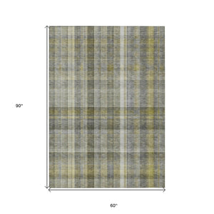 HomeRoots 5' X 8' Plaid Washable Area Rug - Durable, Non-Skid Design for Indoor/Outdoor Use & Easy Care Solutions Gray 561477