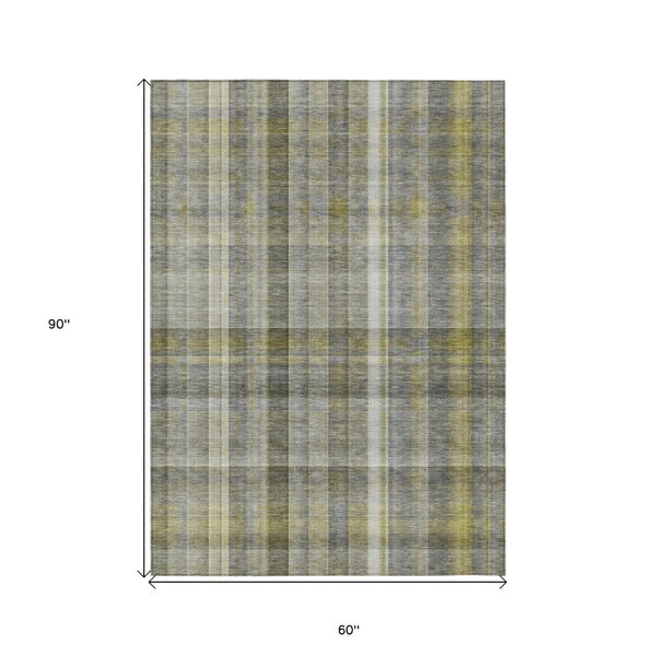 HomeRoots 5' X 8' Plaid Washable Area Rug - Durable, Non-Skid Design for Indoor/Outdoor Use & Easy Care Solutions Gray 561477