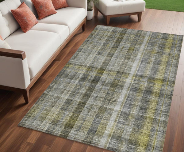 HomeRoots 5' X 8' Plaid Washable Area Rug - Durable, Non-Skid Design for Indoor/Outdoor Use & Easy Care Solutions Gray 561477