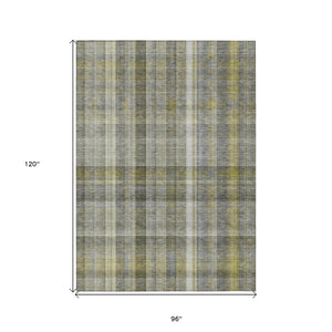 HomeRoots 5' X 8' Plaid Washable Area Rug - Durable, Non-Skid Design for Indoor/Outdoor Use & Easy Care Solutions Gray 561479