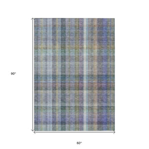 HomeRoots 5' X 8' Plaid Washable Area Rug - Durable, Non-Skid Design for Indoor/Outdoor Use & Easy Care Solutions Green 561486