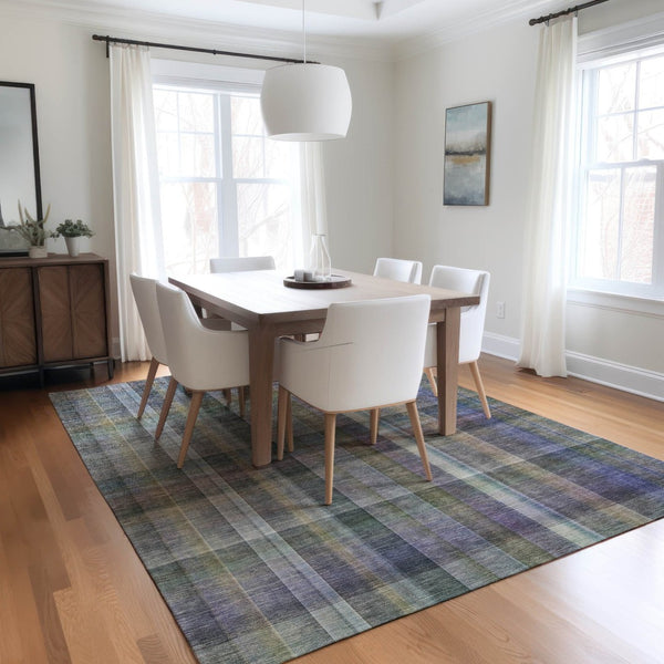 HomeRoots 5' X 8' Plaid Washable Area Rug - Durable, Non-Skid Design for Indoor/Outdoor Use & Easy Care Solutions Green 561486
