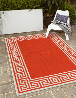 Unique Loom Outdoor Coastal Caye Machine Made Border Rug Rust Red, Ivory 5' 3" x 8' 0"