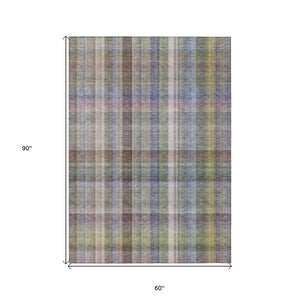 HomeRoots 5' X 8' Plaid Washable Area Rug - Durable, Non-Skid Design for Indoor/Outdoor Use & Easy Care Solutions Pewter 561495