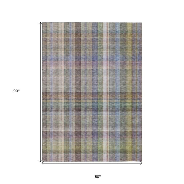 HomeRoots 5' X 8' Plaid Washable Area Rug - Durable, Non-Skid Design for Indoor/Outdoor Use & Easy Care Solutions Pewter 561495