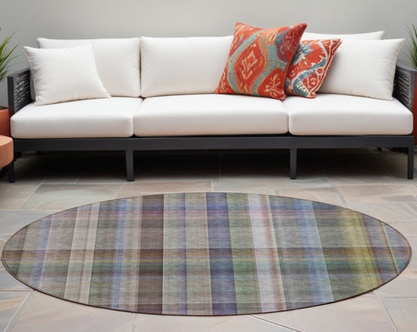 HomeRoots 5' X 8' Plaid Washable Area Rug - Durable, Non-Skid Design for Indoor/Outdoor Use & Easy Care Solutions Pewter 561497