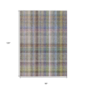 HomeRoots 5' X 8' Plaid Washable Area Rug - Durable, Non-Skid Design for Indoor/Outdoor Use & Easy Care Solutions Pewter 561498