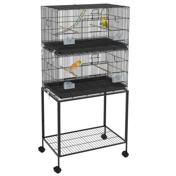 English Elm Pawhut Stackable Two Level Steel Bird Cage with Rolling Stand Perches Swing Ladder W2225P173758