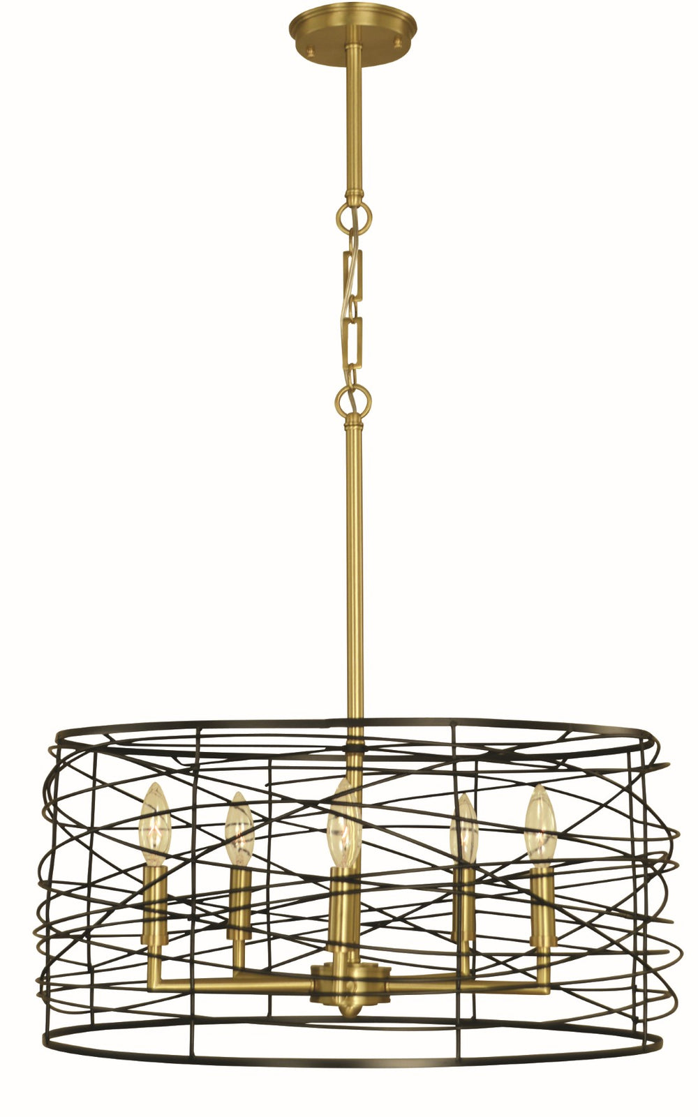 Framburg 5-light Woven Wire Shade Dining Chandelier With Decorative Chain For Modern Elegance And Style Brushed Brass And Matte Black Metal 5615 Br/Mblack