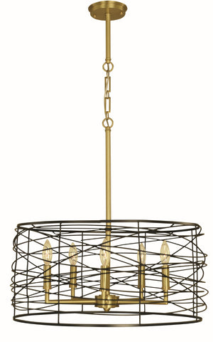 Framburg 5-light Woven Wire Shade Dining Chandelier With Decorative Chain For Modern Elegance And Style Brushed Brass And Matte Black Metal 5615 Br/Mblack