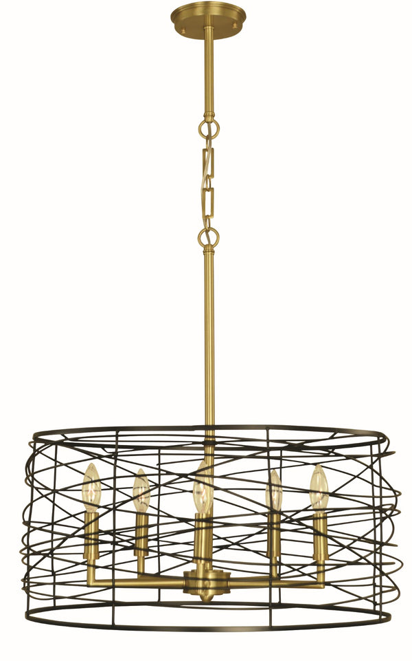 Framburg 5-light Woven Wire Shade Dining Chandelier With Decorative Chain For Modern Elegance And Style Brushed Brass And Matte Black Metal 5615 Br/Mblack