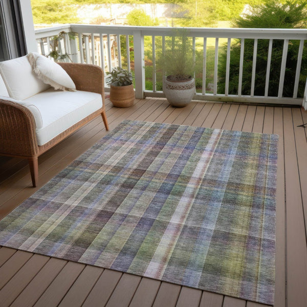 HomeRoots 5' X 8' Plaid Washable Area Rug - Durable, Non-Skid Design for Indoor/Outdoor Use & Easy Care Solutions Pewter 561500