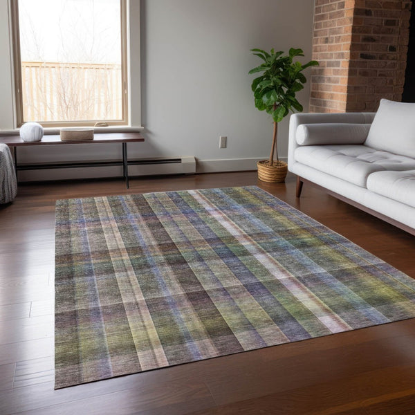 HomeRoots 5' X 8' Plaid Washable Area Rug - Durable, Non-Skid Design for Indoor/Outdoor Use & Easy Care Solutions Pewter 561500