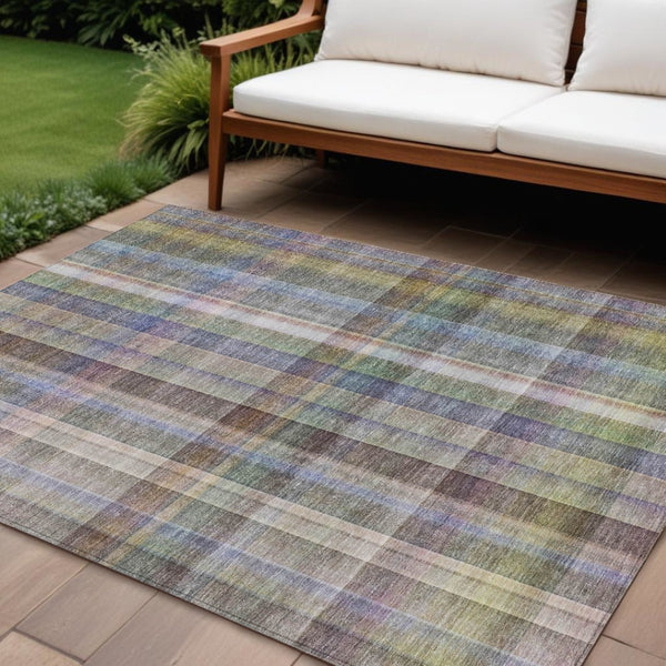 HomeRoots 5' X 8' Plaid Washable Area Rug - Durable, Non-Skid Design for Indoor/Outdoor Use & Easy Care Solutions Pewter 561501