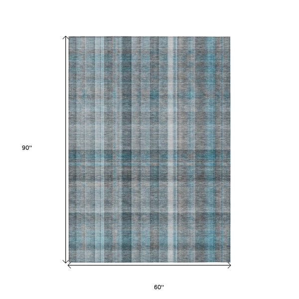 HomeRoots 5' X 8' Plaid Washable Area Rug - Durable, Non-Skid Design for Indoor/Outdoor Use & Easy Care Solutions Teal 561506