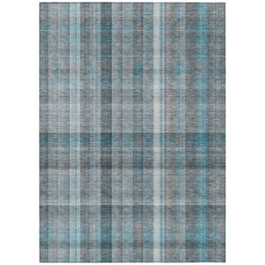 HomeRoots 5' X 8' Plaid Washable Area Rug - Durable, Non-Skid Design for Indoor/Outdoor Use & Easy Care Solutions Teal 561506