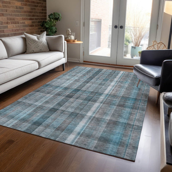 HomeRoots 5' X 8' Plaid Washable Area Rug - Durable, Non-Skid Design for Indoor/Outdoor Use & Easy Care Solutions Teal 561506