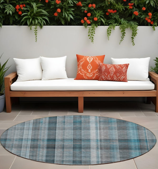 HomeRoots 5' X 8' Plaid Washable Area Rug - Durable, Non-Skid Design for Indoor/Outdoor Use & Easy Care Solutions Teal 561507