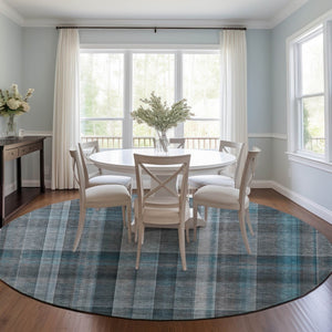 HomeRoots 5' X 8' Plaid Washable Area Rug - Durable, Non-Skid Design for Indoor/Outdoor Use & Easy Care Solutions Teal 561507