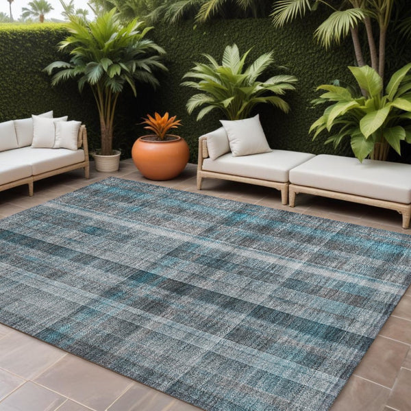 HomeRoots 5' X 8' Plaid Washable Area Rug - Durable, Non-Skid Design for Indoor/Outdoor Use & Easy Care Solutions Teal 561508