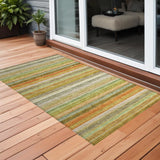 Homeroots 3' X 5' Artichoke Green Striped Washable Non Skid Indoor Outdoor Area Rug Aloe Polyester 561514