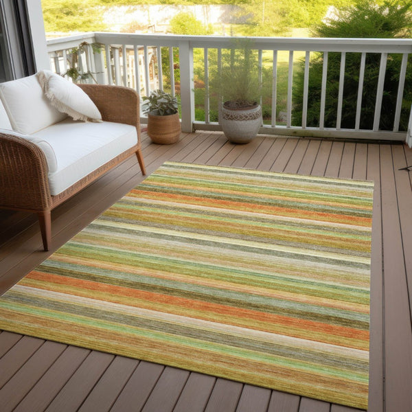 HomeRoots 5' X 8' Artichoke Green Striped Area Rug - Stylish, Washable, Non-Skid, Perfect for Indoor & Outdoor Use Aloe 561515