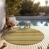 Homeroots 8' Round Artichoke Green Round Striped Washable Non Skid Indoor Outdoor Area Rug Aloe Polyester 561516