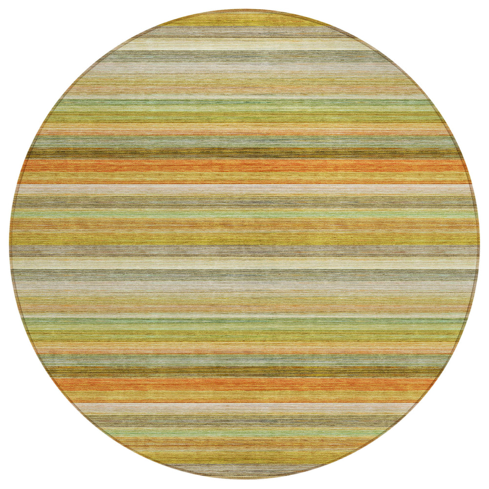 Homeroots 8' Round Artichoke Green Round Striped Washable Non Skid Indoor Outdoor Area Rug Aloe Polyester 561516