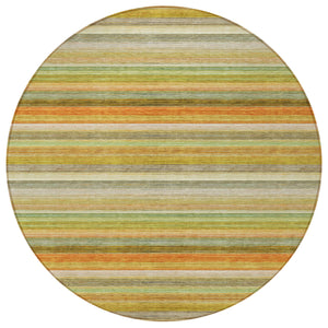 Homeroots 8' Round Artichoke Green Round Striped Washable Non Skid Indoor Outdoor Area Rug Aloe Polyester 561516