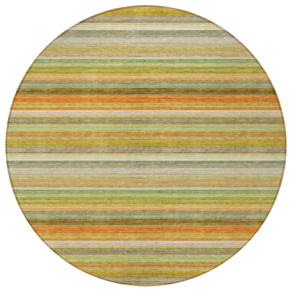 Homeroots 8' Round Artichoke Green Round Striped Washable Non Skid Indoor Outdoor Area Rug Aloe Polyester 561516
